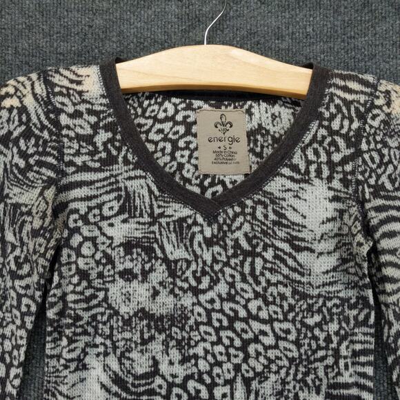 Energie Womens V Neck Top White Black Colorful Pattern Size Small - Picture 6 of 11